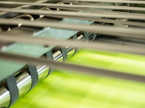 Close up green paper during the production