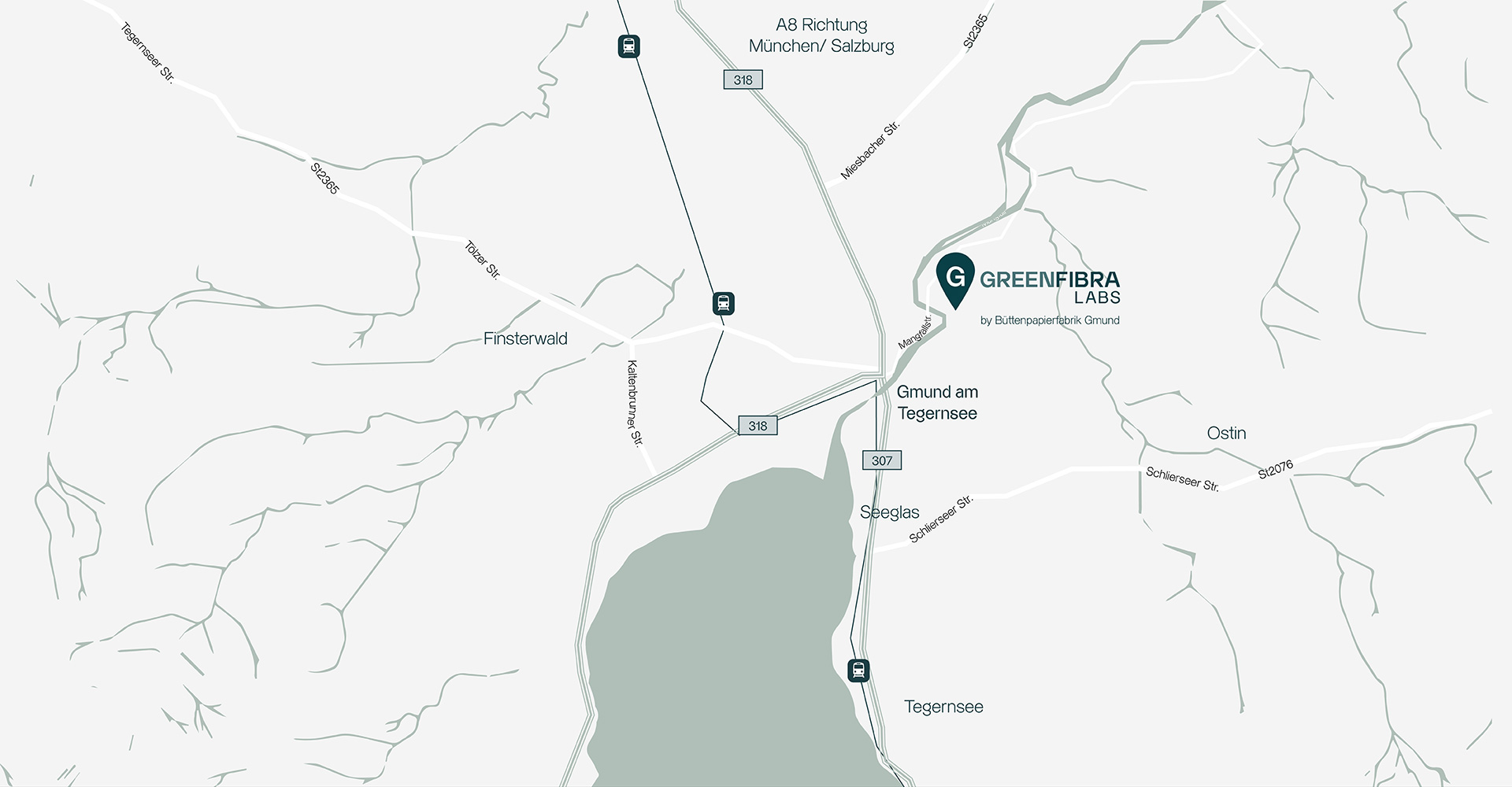 Map of lake Tegernsee. Greenfibra Labs tagged in Gmund