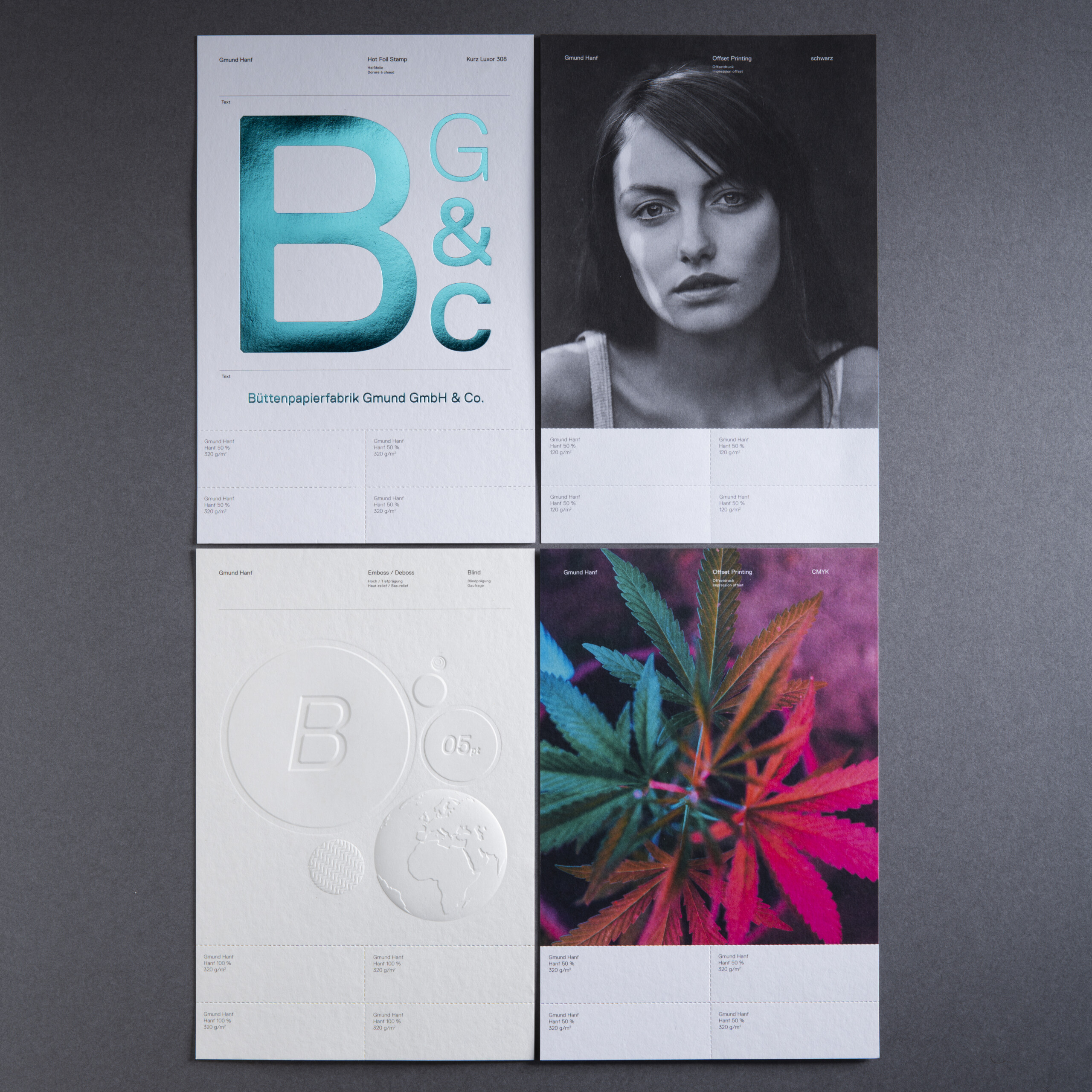 Sample pages from the Gmund Hanf swatchbook