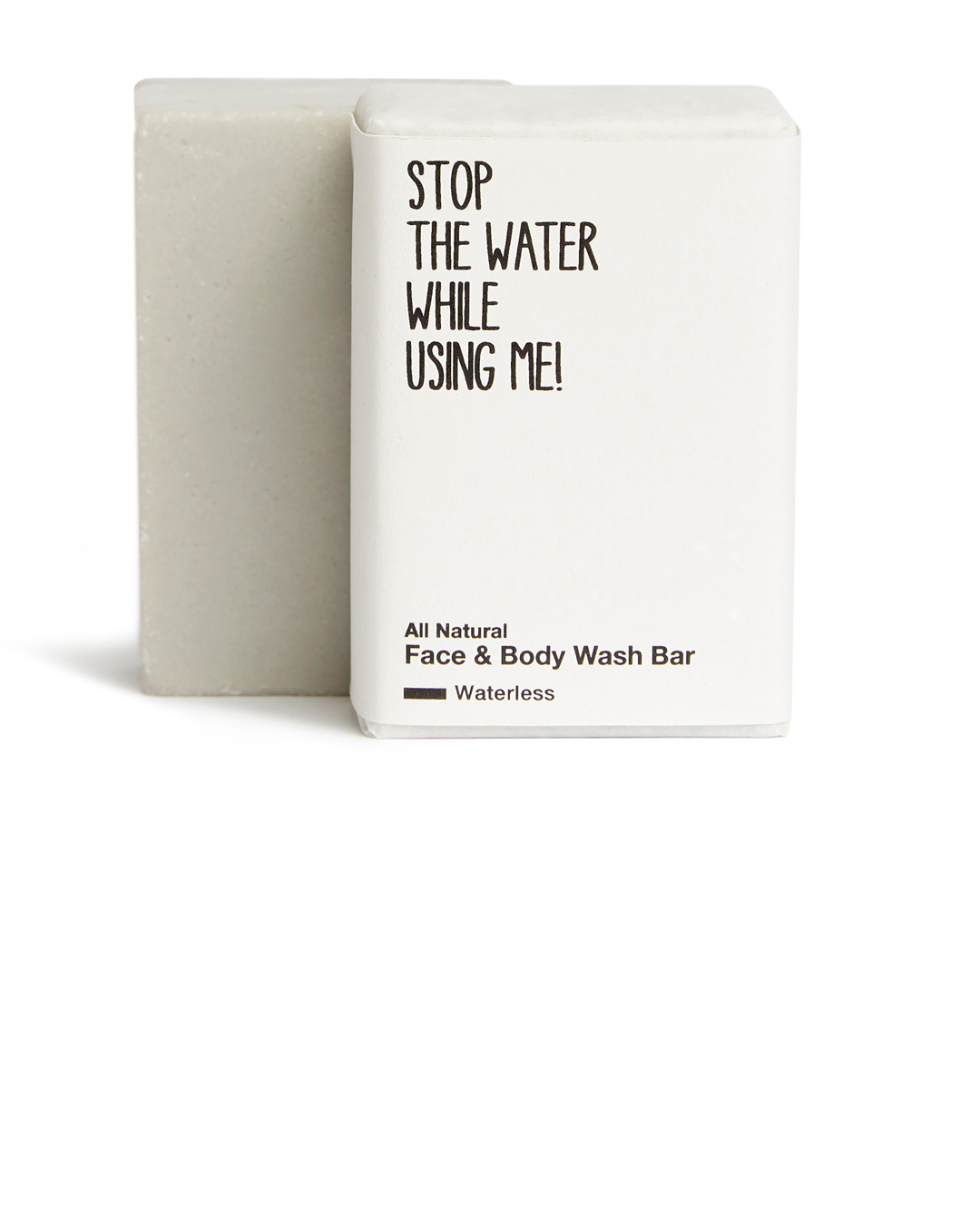 Stop the water while using me face and body wash bar packed in a sustainable packaging