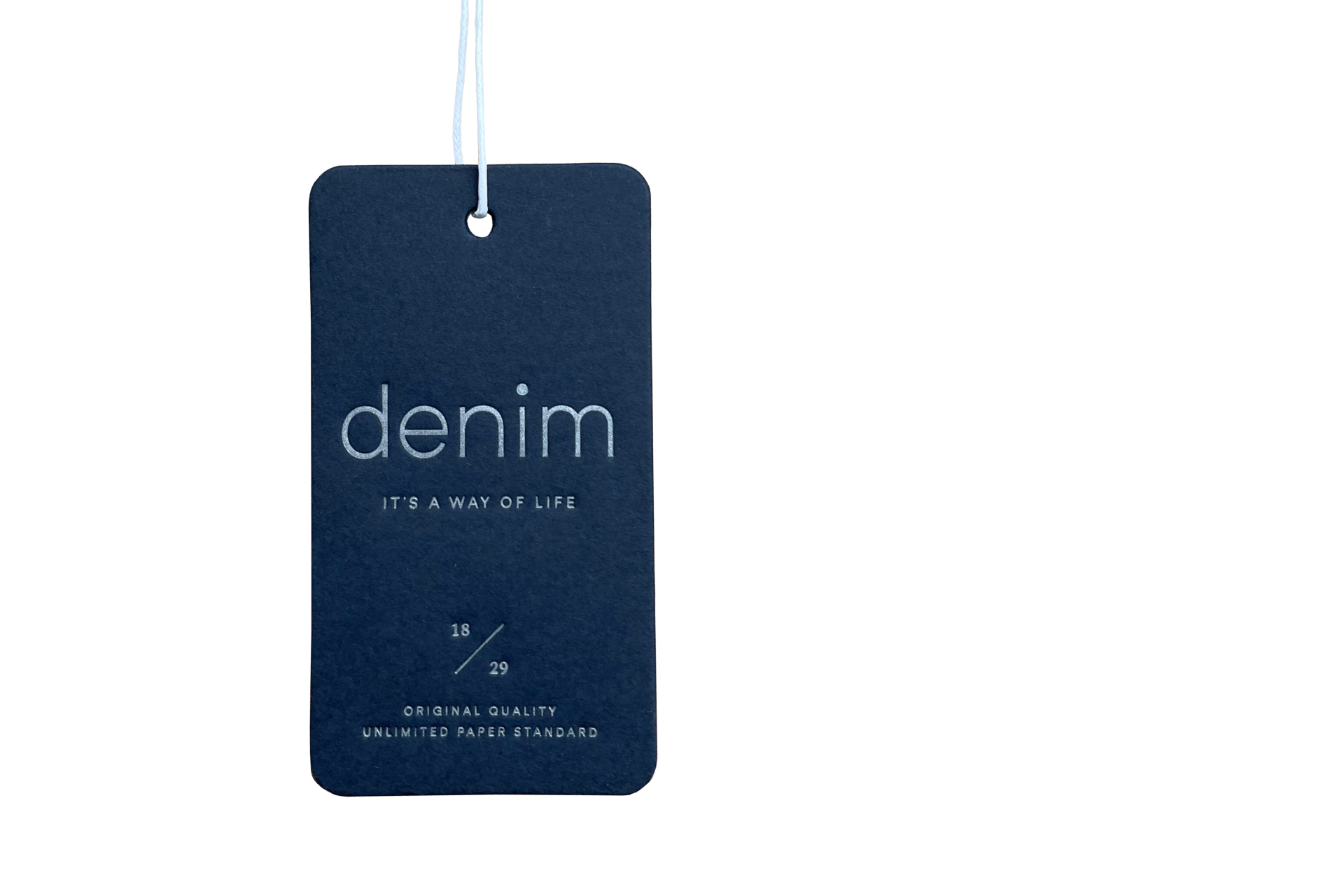 Darkblue sustainable hangtag with silver printing