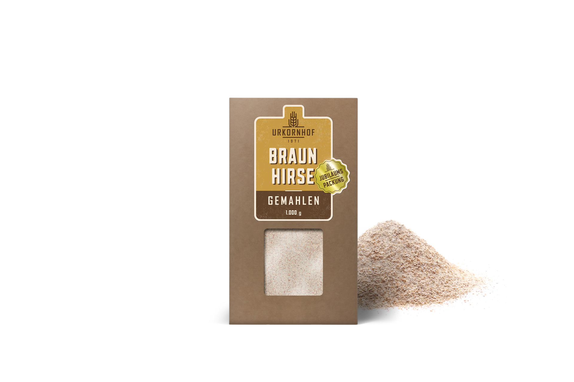 Braune nachhaltige Papierverpackung für Braunhirse von Urkornhof